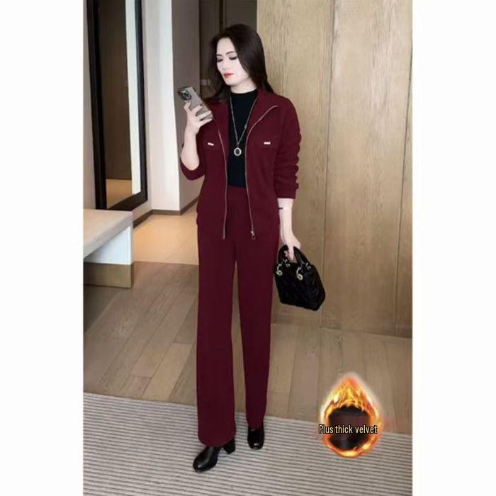 

Женский спортивный костюм-двойка: Стильный и повседневный с флисовой подкладкой L (100-110 jin)