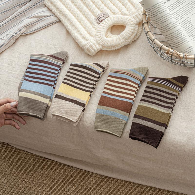Women'S Autumn And Winter  Retro Style Striped Seamless Layered Socks