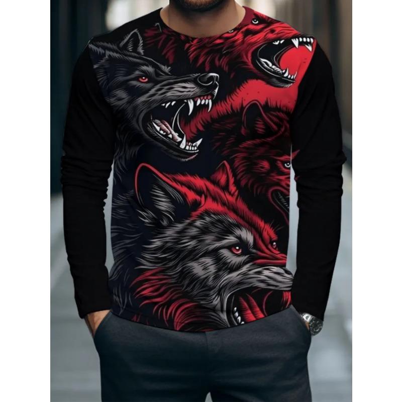 Men's casual daily long-sleeved T-shirt, with fashionable printed design, a comfortable and casual top that can be machine washed