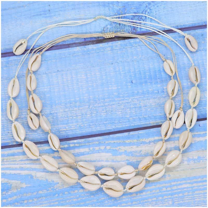 Natural Sea Shell Charm Bracelets Necklace For Women Men Summer Sandy Beach Handmade String Rope Hand-woven Shells Accessories