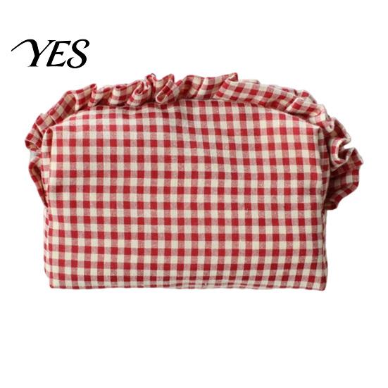Makeup Organizer Bag Small Ruffled Grids Pouch, Portable Travel Cosmetic Bag, Fashionable Storage Case Lightweight Zippered Pouch for Toiletries