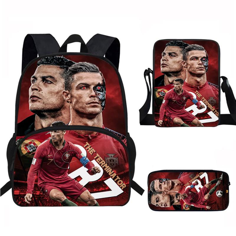 Set Zaino Scolastico CR7 per Bambini Tessuto Oxford Borsa a Doppio Scomparto con Tasca Frontale Astuccio Tracolla Ergonomico Dorsale