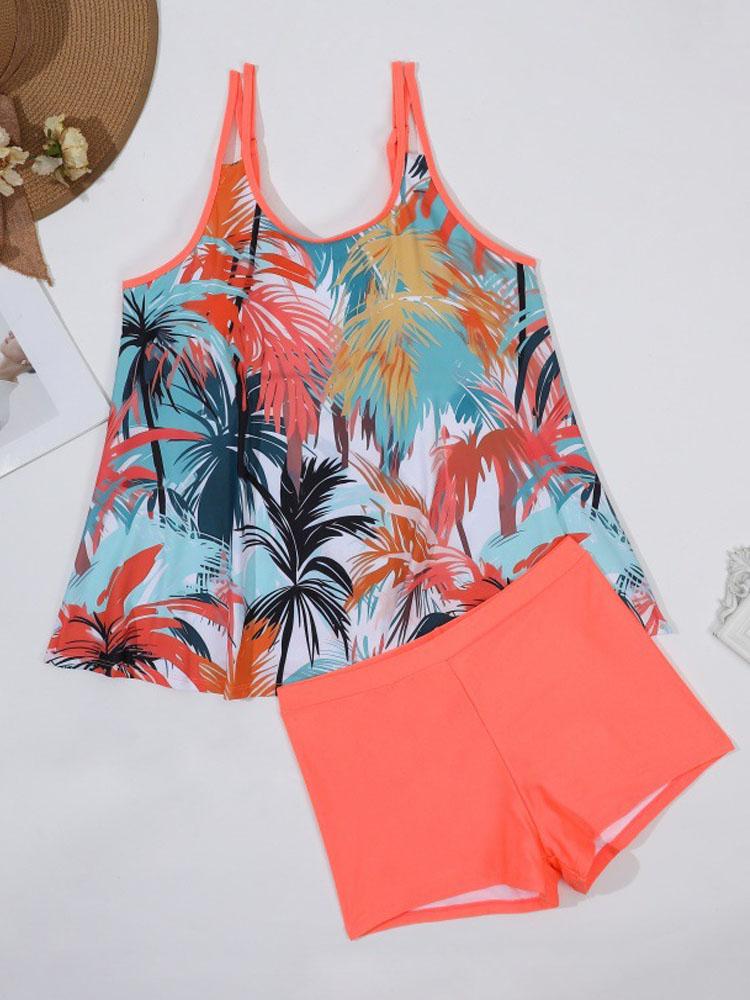 2025 Sexy Print 2 Piece Plus Size Tankini Women Strapped Hollow Curvy Swimsuit Brazilian Beach Lady Big Bathing Suit