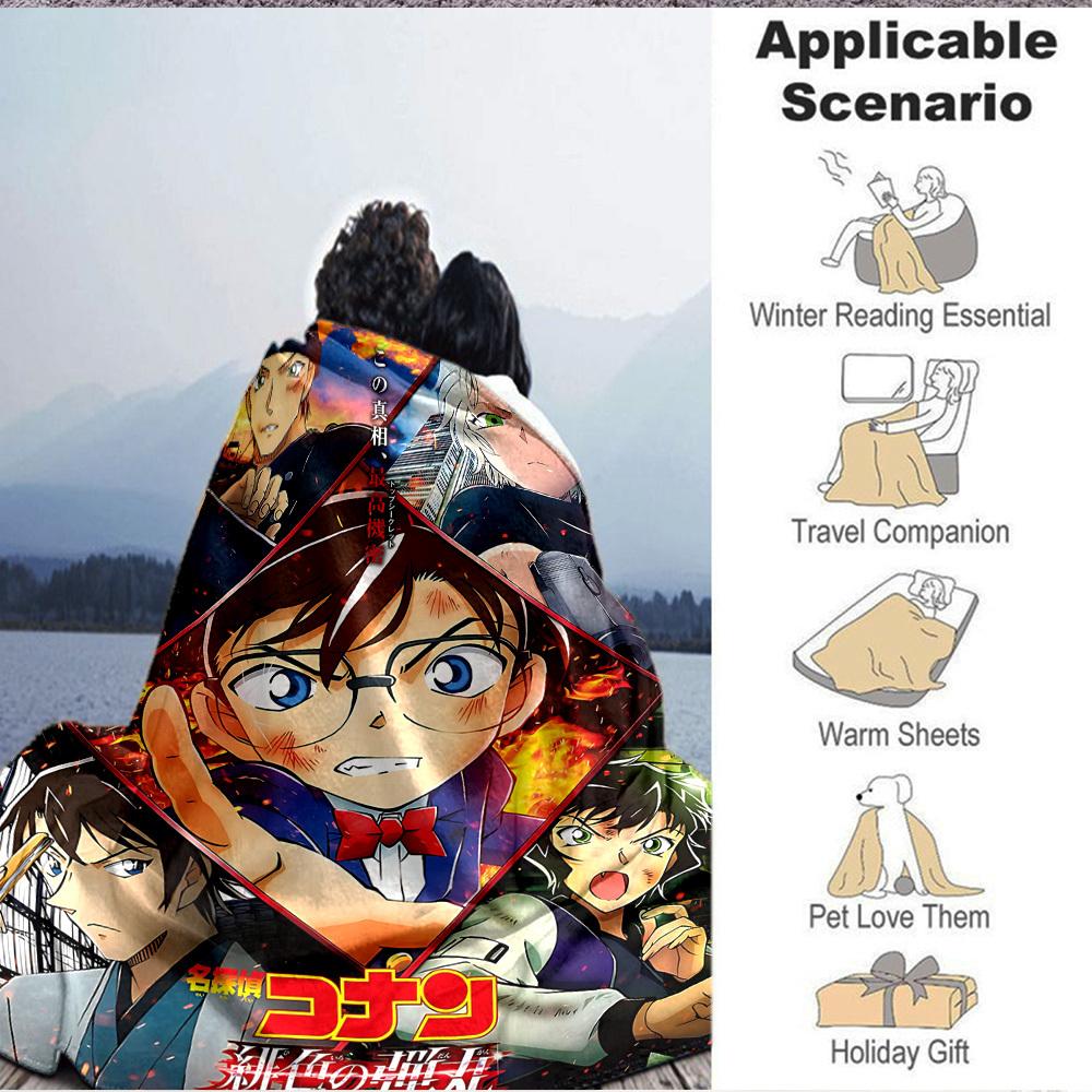 1pc Detective Conan Soft & Warm Flannel Blanket, Multi-Purpose Throw Blanket for Couch, Sofa, Office, Bed, Camping, Travel