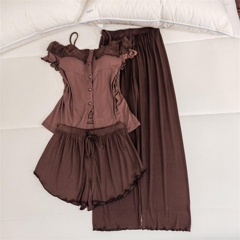 Women's Lace Camisole Sleepwear Set with Chest Pads - Sweet & Sexy Spring/Summer Homewear.