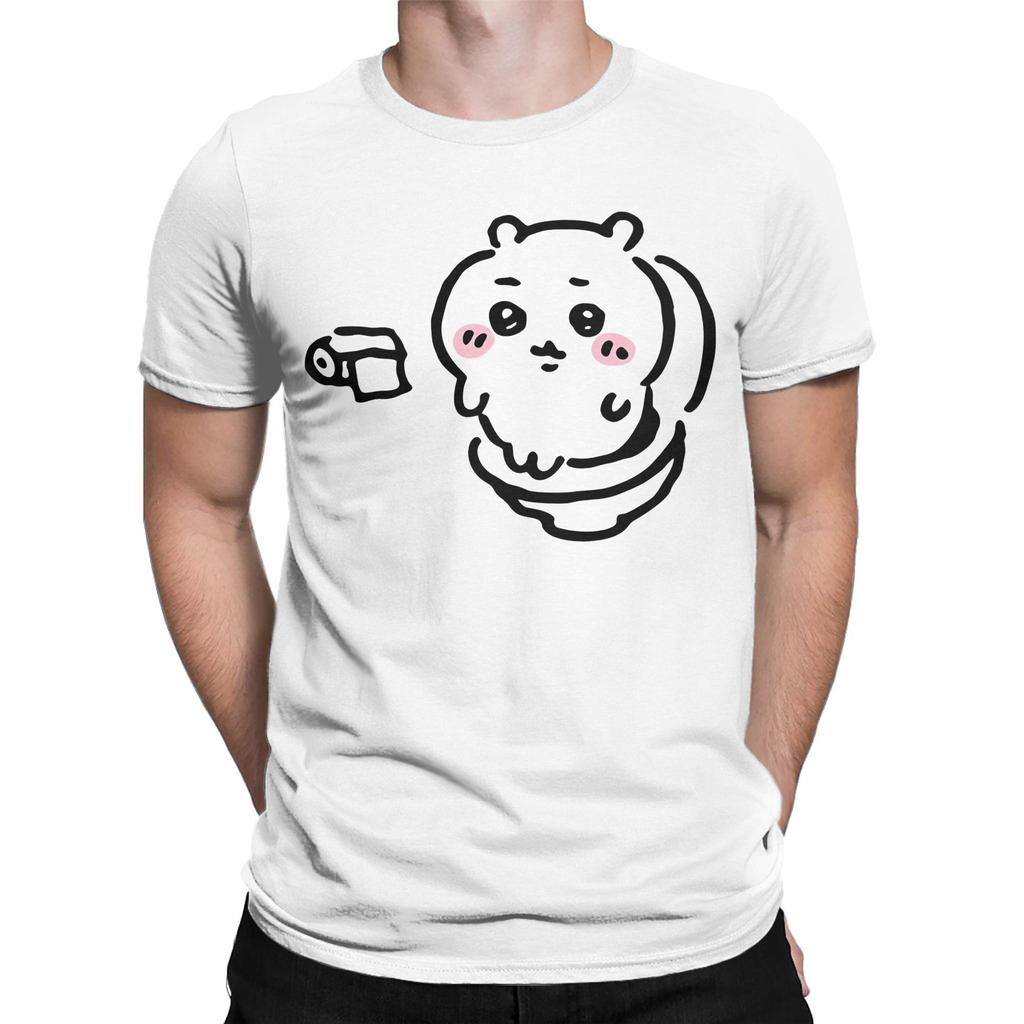 Chiikawa On the Toilet Potty T-Shirts Men Pooping Meme Cotton Tees Round Neck Short Sleeve T Shirts Birthday Present Clothing