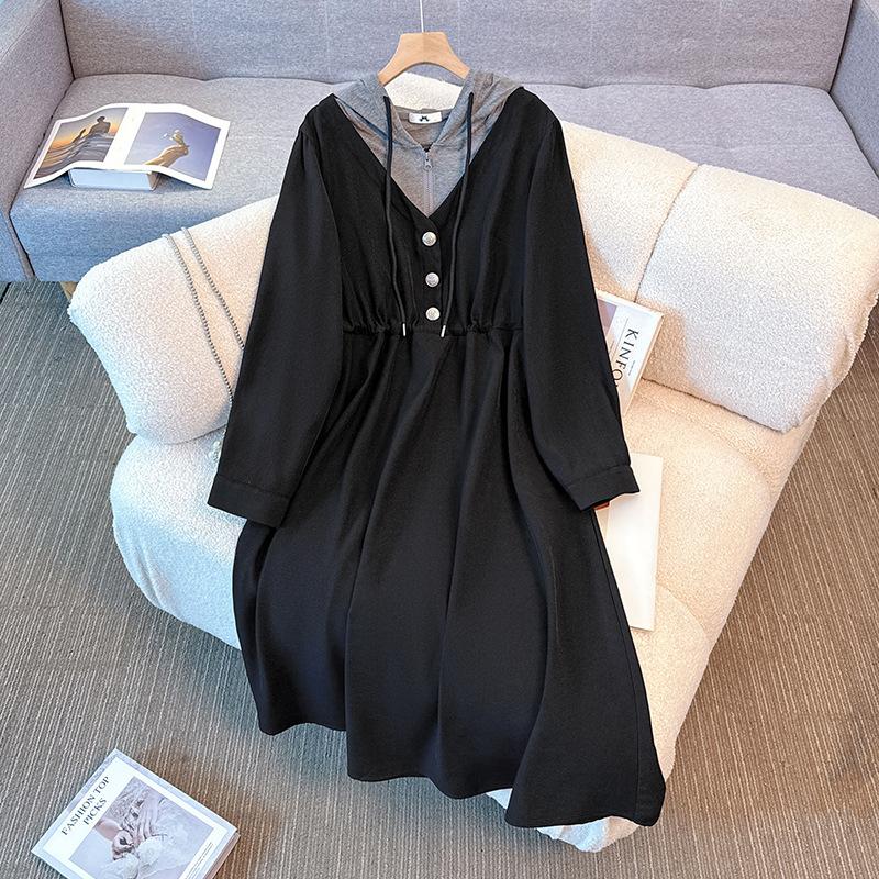 

Два новых стильных и элегантных платья-свитшота с акцентом на талии для женской одежды больших размеров на весну и осень 6XL чёрный