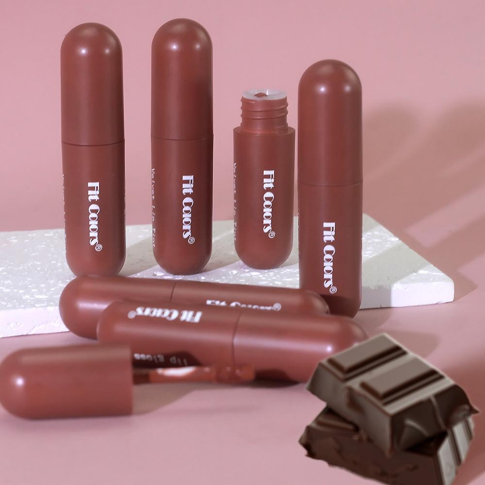 Fit Colors Chocolate Capsule Liquid Lipstick Matte Waterproof Long Lasting Nude Brown Velvet Lip Tint Non-Stick Cup Lip Gloss Makeup Cosmetics