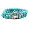 2PCS/Set copper Color Buddha Head Lava Skeleton Turquoises Natural Stone Beads For Women Men Bracelet Set Charm Bangles