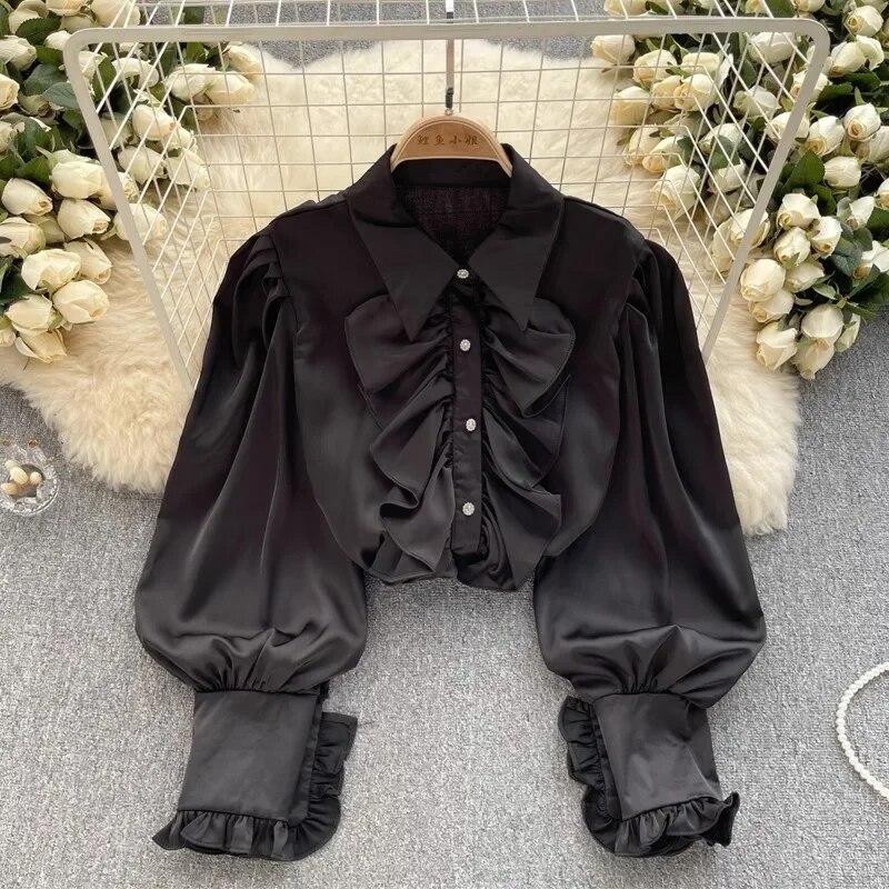 Autumn Long Sleeve Blouse Sweet Ruffles Tops Luxury Style Long Sleeve Shirt Elegant Women Casual Shirts Loose Clothes 29922