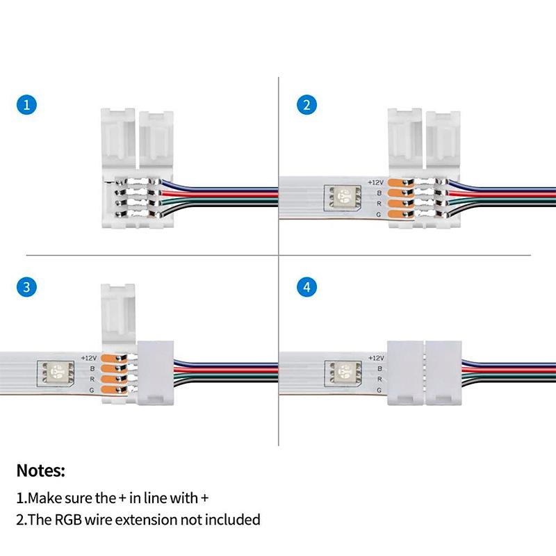 10 Stück/Los Schnellverbinder 4-PIN RGB Adapter für 5050 RGB LED Streifenlichtband Lötfrei 10mm