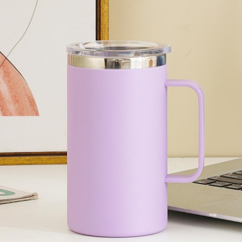650ML Stainless Steel Water Bottle with Lid and Handle Double Layers Portable Simply Style Coffee Mug Heat Insulation Milk Cup