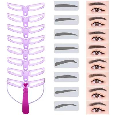 8 In1 Eyebrow Shaping Template Reusable Eyebrows Shaper Stencils Kit Grooming Card Definition Brow Makeup Tools Accessories