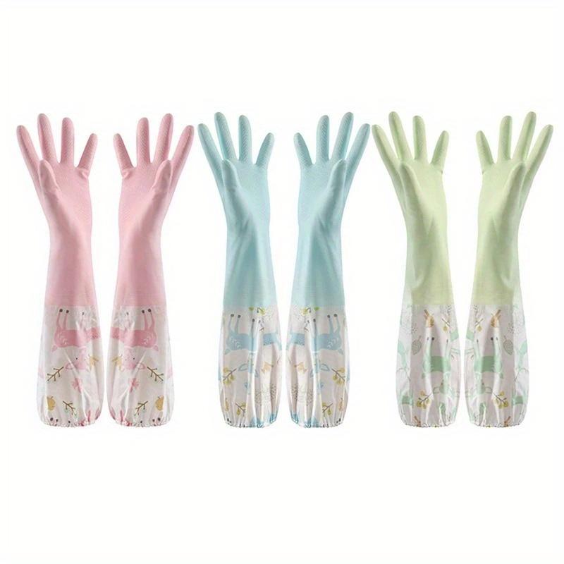 Dishwashing Gloves Household Chore Splicing Sleeve Waterproof Gloves Plush Elastic Band Mouth Rubber Gloves