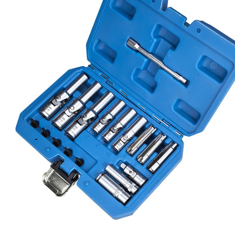 18PC 3/8" 1/4" Drive Glow Plug Removal Socket Set Thin Slotted Tool Kit 8mm,9mm and 10mm deep sockets Replacement tool kit