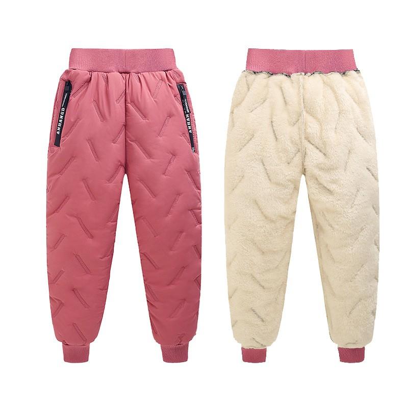 Children's Winter Thickened Trousers Warm Medium-Large Child Solid Color Casual Pants