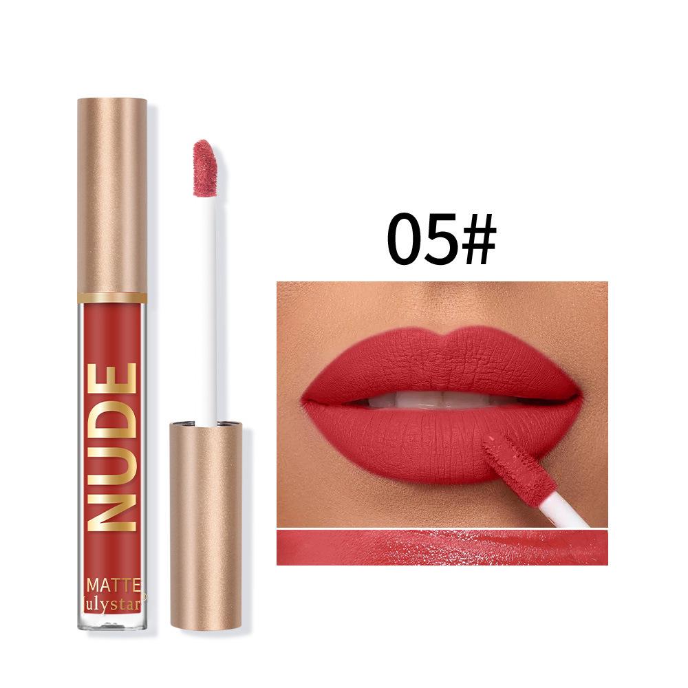Matte Velvet Lip Glaze Natural Nude Lip Gloss Long Lasting Highly Pigmented Non-Stick Lip Stain Liquid Lipstick Lip Makeup for Daily Use