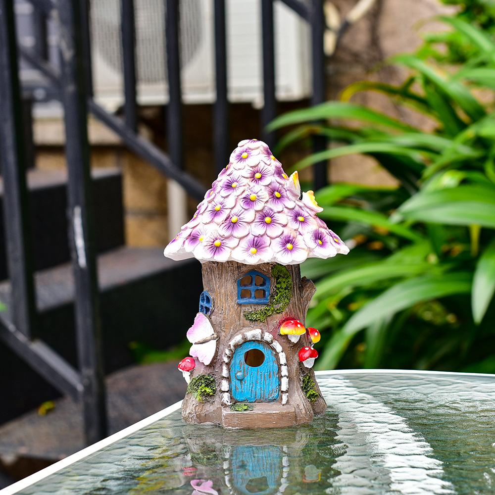 Rustic Mushroom House Solar Garden Statues Courtyard Decorations Outdoor Accessories Garden Landscape Night Light Ornament Gift