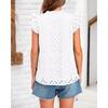 Women European Style Casual Summer Hollow Out Embroidery Flounce Sleeve V Neck Shirt