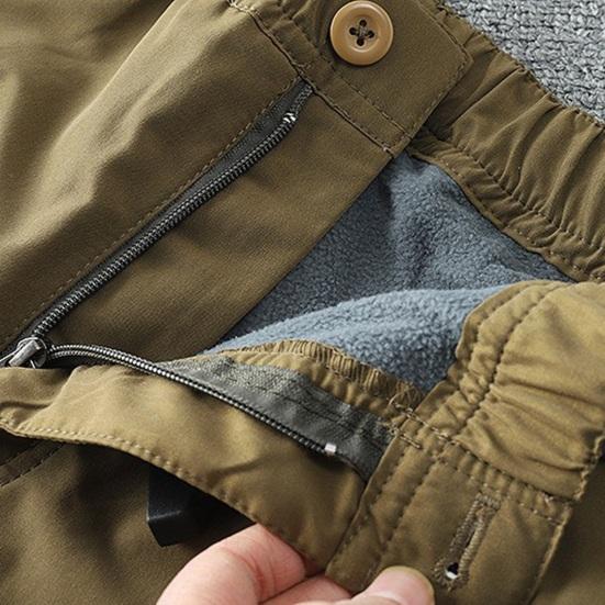 Herre Tykke Cargobukser Fleeceforet Fritidsbukser Multi-lomme Rett Ben Høst Vinter Bukser for Daglige Utflukter Streetwear