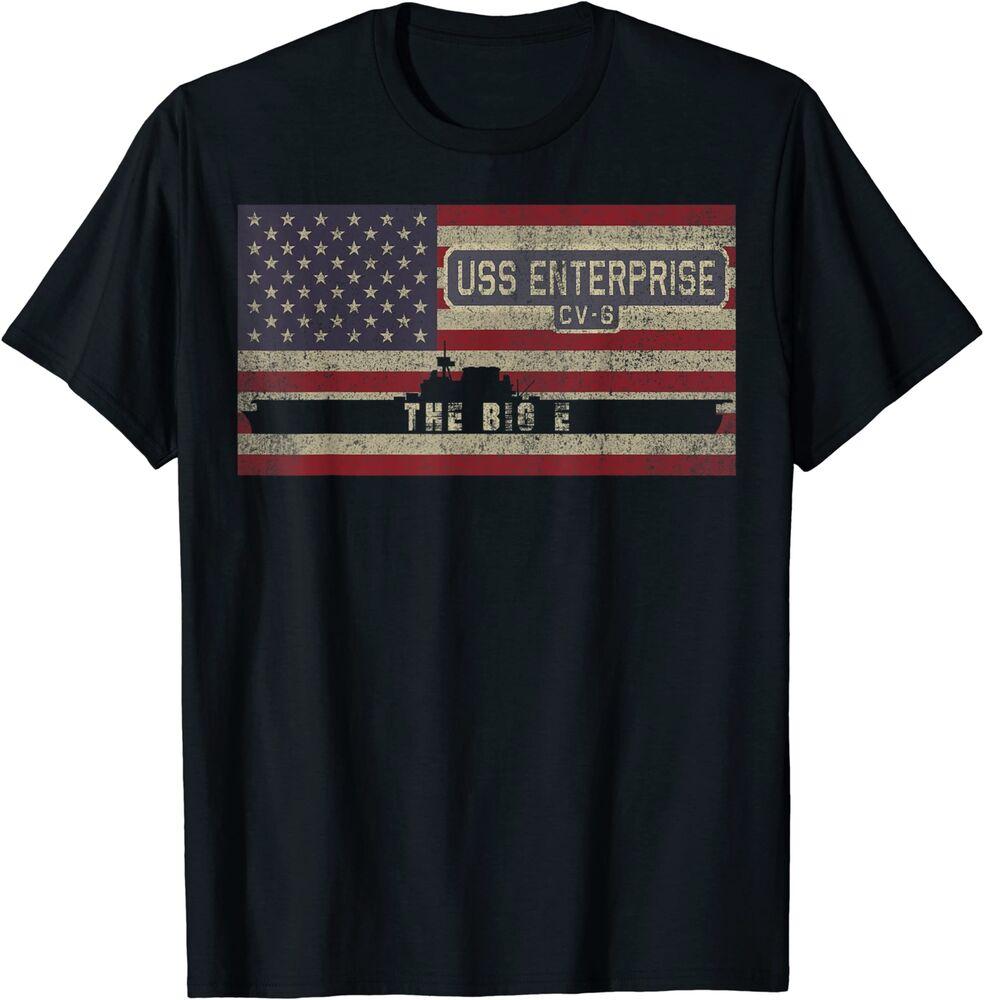 USS Enterprise CV-6 WW2 Aircraft Carrier USA American Flag T-Shirt Unisex T-Shirt L