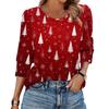 Women's Fashion Casual 3/4 Christmas Print Color Shirt Women's Round Neck Tops