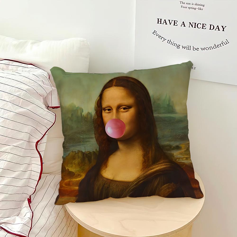 Aesthetic Art Mona Lisa Funny Pillow Case Sofa Living Room Bedroom Headboard Backrest Cushion Square Cushion Nap Time