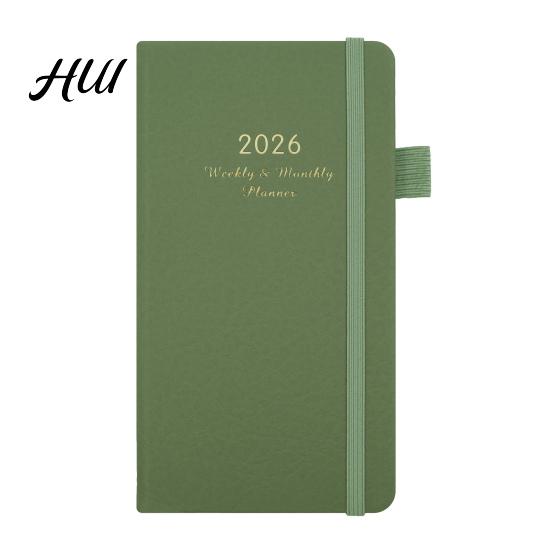 Planer kieszonkowy 2026 z gumką Pętelka na długopis Wstążka Zakładka Tygodniowy Miesięczny Akademicki Harmonogram 12 Miesięcy Notes Dziennik z Twardą Okładką