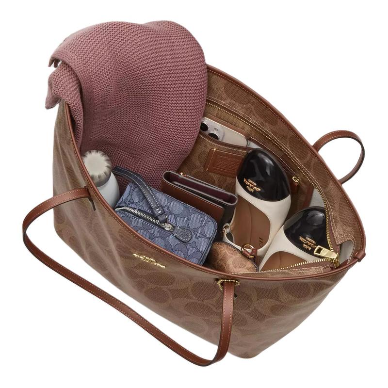 Coach City 36 Gold Logo Brand Print Maxi Signature Canvas Tote Bag Tote Bag Shopping Bag Hand Shoulder Bag Large Women's Tan