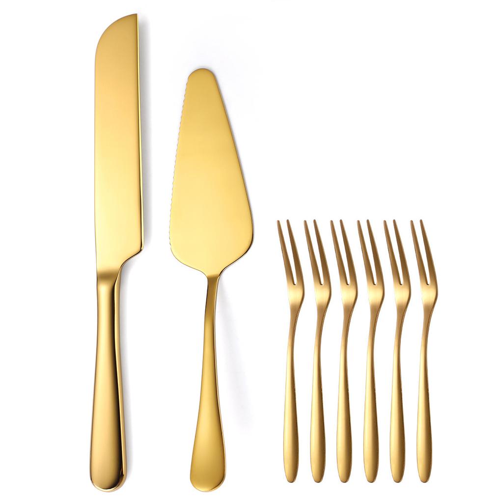 Pizza Bread Cake Knife Fruit Fork Set of 8 Pieces Stainless Steel Dessert Tableware Set for Household Kitchen YSH