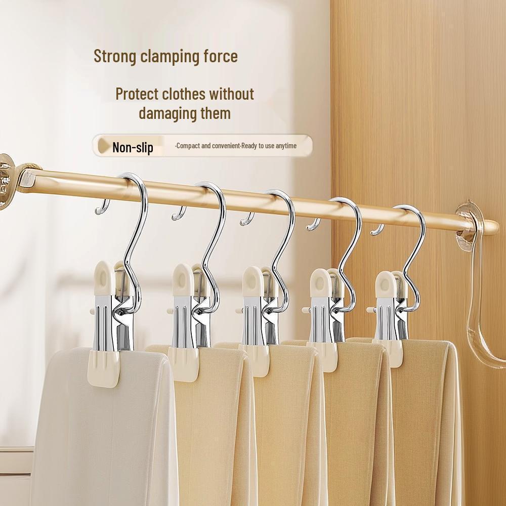 Enhanced Dual-Head Stainless Steel Clip for Pants, Hats, and Socks - Non-Marking, Non-Slip Household Hook Clips.