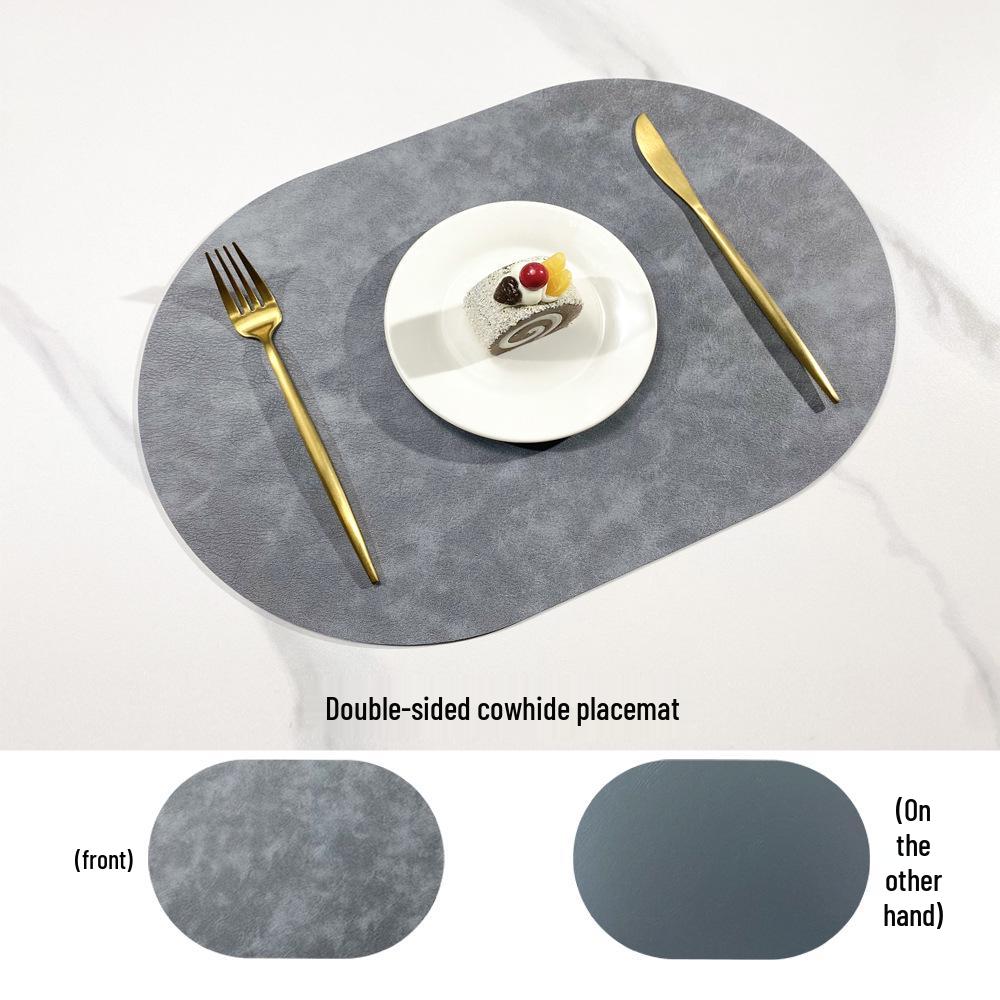 Nordic Style Dubbelzijdige Rundleer Placemat - Waterdichte & Oliebestendige Ovale Isolatiemat