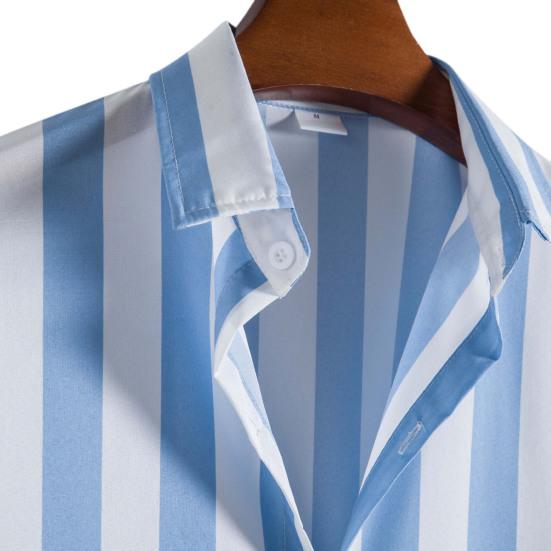 Pánská košile s pruhy na léto Hawaii s knoflíčky na dotek Plážové oblečení