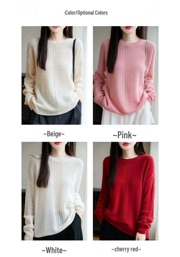 Korean Style Seamless Wool Sweater: Women's Loose Hollow Crochet Long Sleeve Knitwear for Autumn and Winter