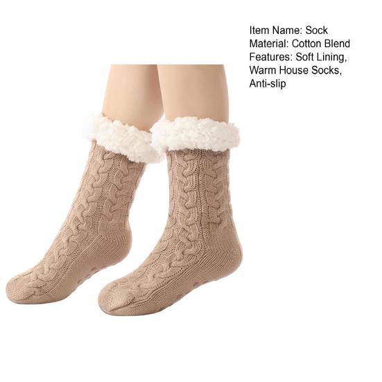 1 Pair Cashmere Socks Slipper Socks with Non-Slip Dots Winter Thick Home Sleep Socks for Women And Elderly