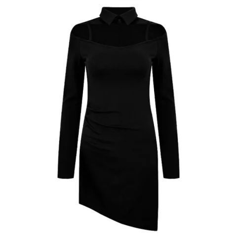 American Retro Sexy Red Lapel Long-sleeved Dress Women's Spring New Spice Girl Slim and Thin Hip Skirt