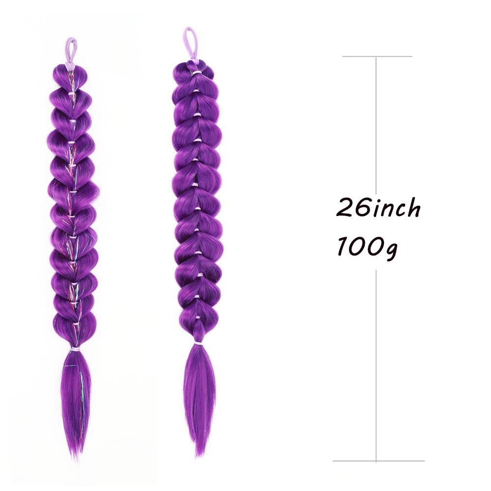 Purple Braiding Hair Ponytail Extensions with Elastic Tie 26Inch