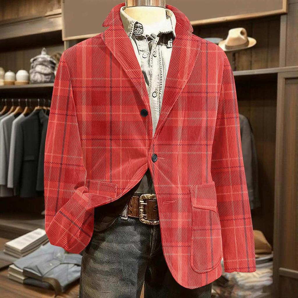 Men's Printed Corduroy Warm Pocket Suit Jacket Cardigan Men's Casual Suit