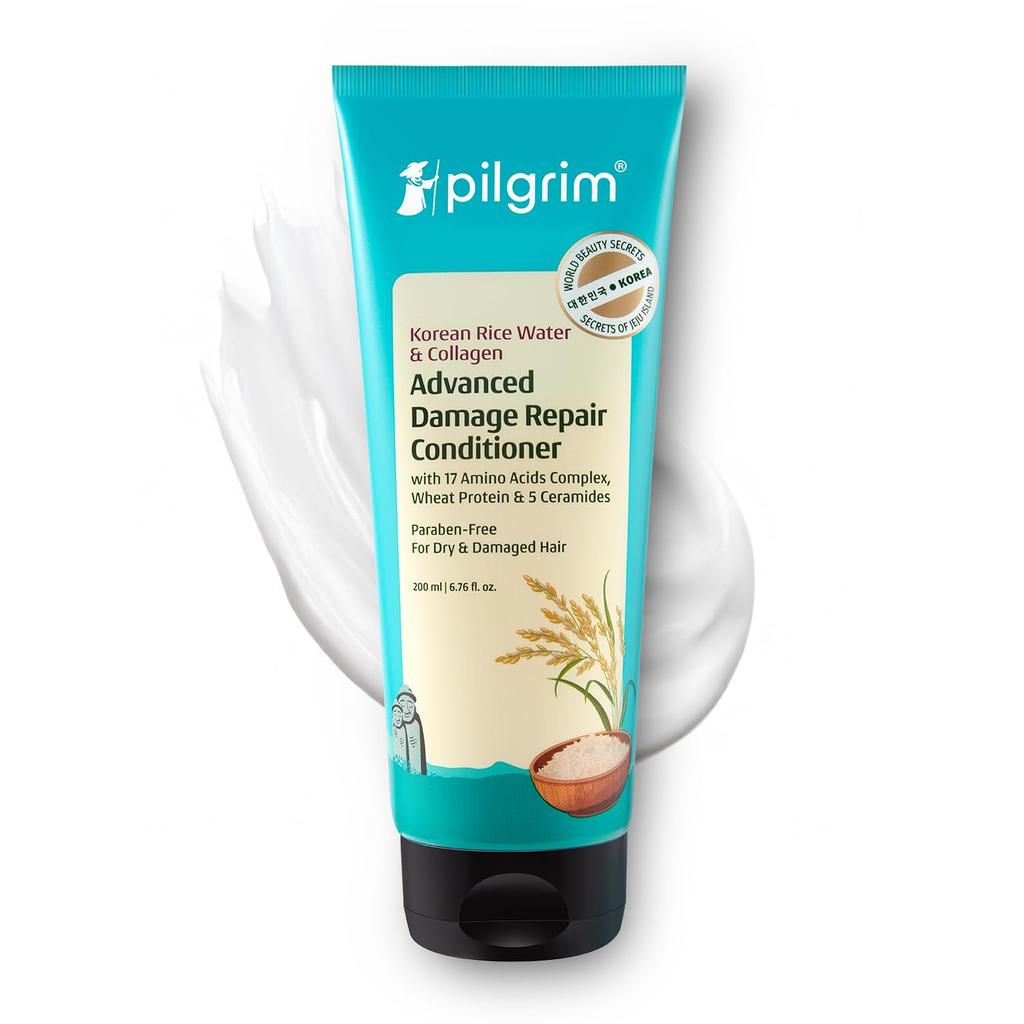 Pilgrim Korean Rice Water Collagen Damage Repair Conditioner 200ml X Pack of 2 Deep Nourishment & Shine