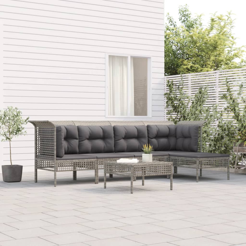6 piece Garden Lounge Set with Cushions Grey Poly Rattan\