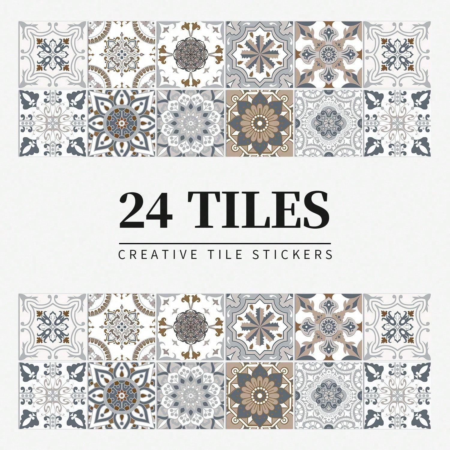 Mandala Européen Autocollant Mural en PVC Ménage Salon Décoration Murale Cuisine Salle de Bain Imperméable Autocollant Carreau HZ33