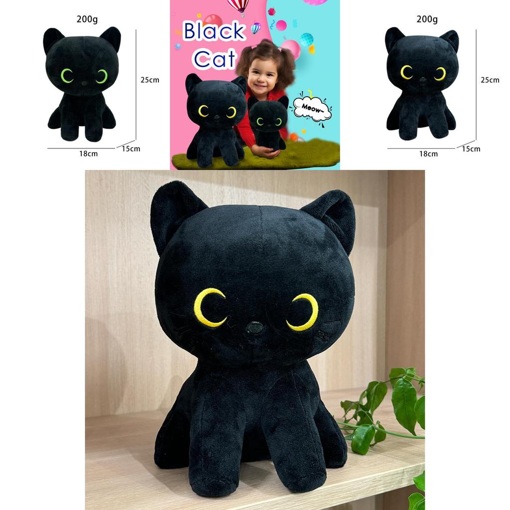 Black Cat Plush Soft Toy With Comfortable Filling For Birthday Gift And Collectors