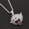 European and American Hip-hop Style Funny Face Tongue Sticking Pendant, Copper Inlaid with Zircon, Micro Inlaid with Diamonds, Trendy Hip-hop Necklace