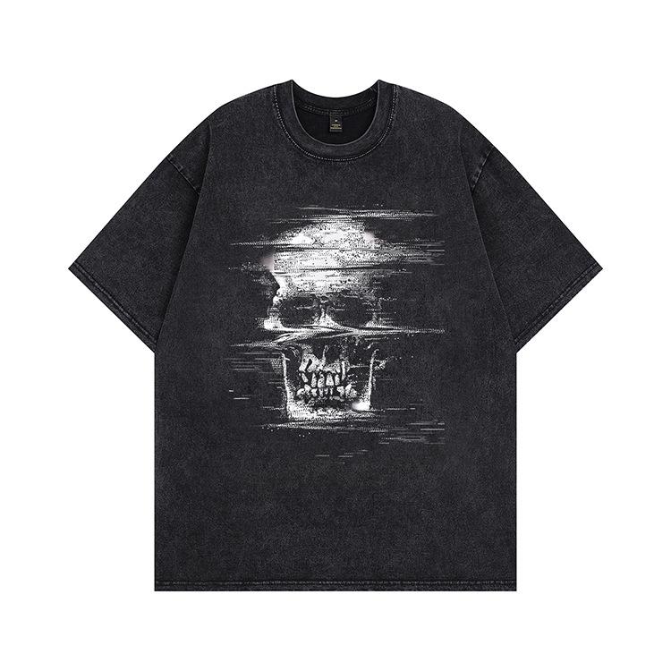 New loose trendy brand American retro high street short-sleeved heavy vintage washed old couple half-sleeved t-shirt