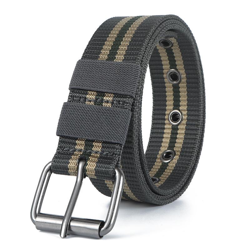 Men's Tactical Nylon Woven Belt with Full Eyelet Pin Buckle for Military Training.