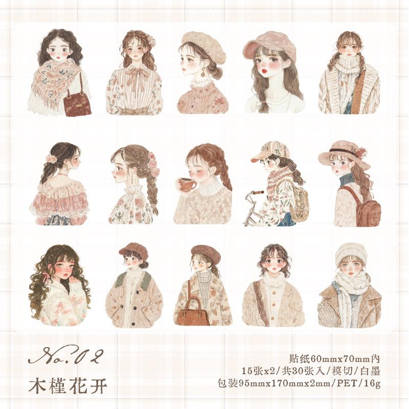 15Pcs Set Sweet Girl Stickers Candy Color Outfit Removable Adhesive Laptop Tablet Decor Decals
