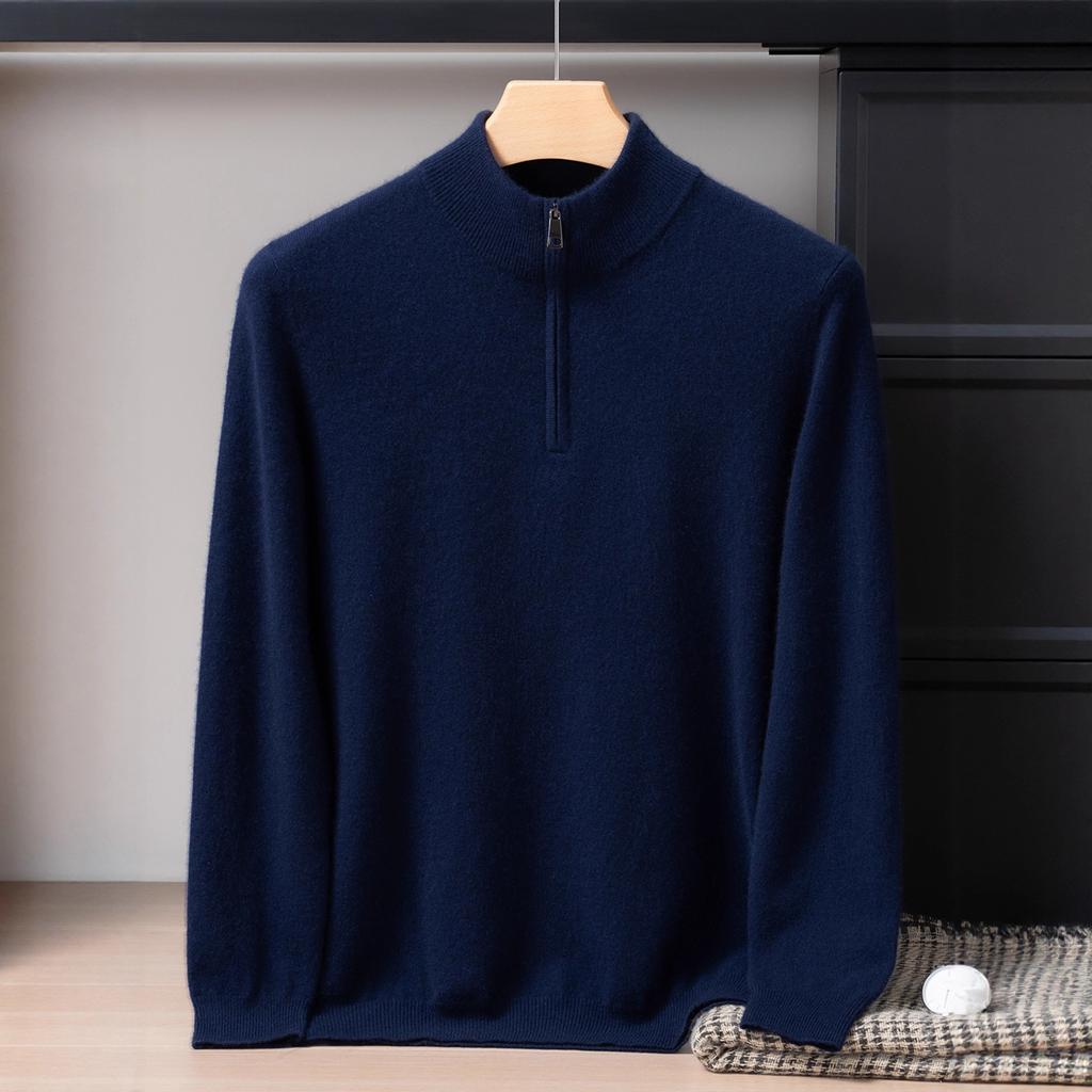 Albas Small Cashmere 100% Cashmere Shirt Half High Zip Sweater Knitted Sweater