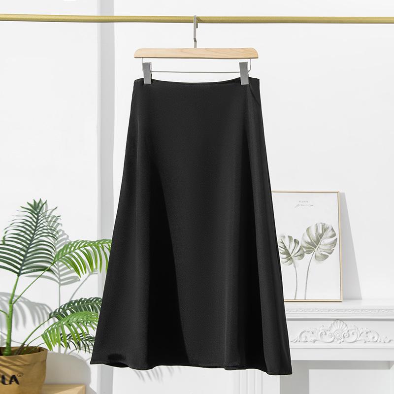 

Юбка-миди из французского шелка - Однотонная, Стройнящая, Тутовый шелк, Элегантная женская летняя одежда Extra Large чёрный