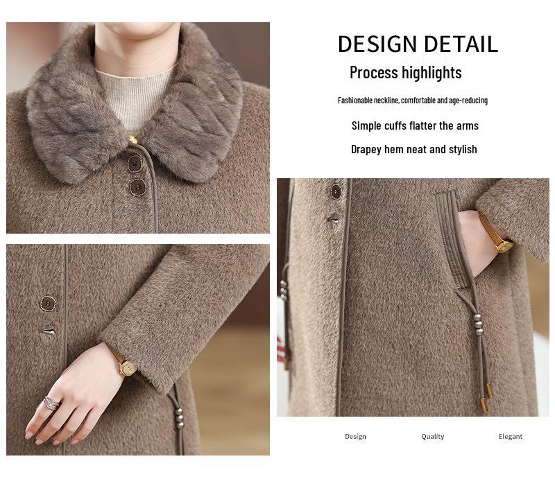 Elegant Spring/Autumn 2026 Reversible Wool Coat - Fashionable Mid-Length for Stylish Middle-Aged & Elderly Women