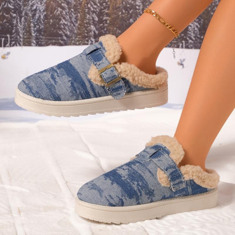 New Shoes, Large-sized Snow Boots, Women's Shoes, Winter Thick-soled Fleece Buckle Warm Cotton Slippers